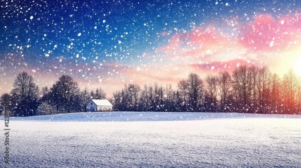 A wonderful winter scene with trees covered in snow and falling snowflakes, creating an enchanting and serene scene A wonderful winter scene with trees covered in snow and falling snowflakes, creating an enchanting and serene scene
