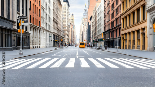 Empty city street, New York, buildings, pedestrian crossing, urban scene, travel