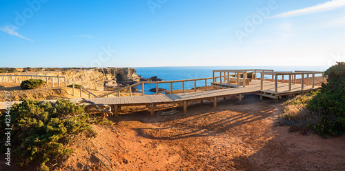boardwalk with lookout platform at Costa Vicentina, near Carrapateira, Portugal