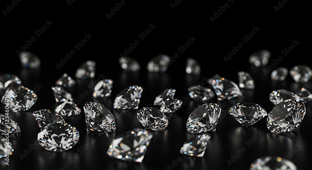 Sparkling diamonds, jewels, gems scattered on a black background. Sparkling diamonds, jewels, gems scattered on a black background.