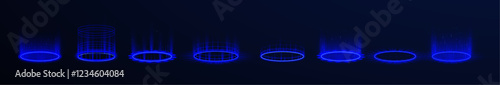 Magic Vortex, Shining Gateway, Digital Vector, Mystical Energy Portal, Futuristic Teleportation Ring, Sci-Fi Light Effect, Blue Glowing Rays, Night Scene Sparkles, Transparent Background, 