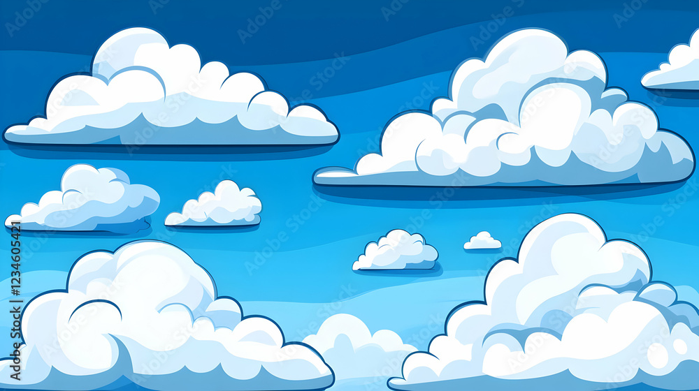 Fluffy white clouds drift across a vibrant blue sky; perfect for backgrounds Fluffy white clouds drift across a vibrant blue sky; perfect for backgrounds
