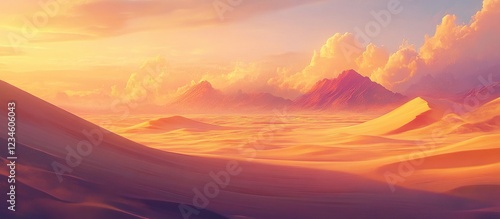 Golden Sandscapes: A Sunset Desert Panorama photo