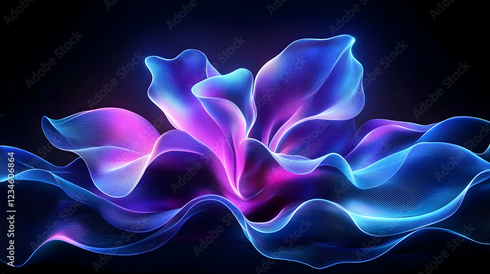 Glowing abstract flower, dark background, energy, digital art, website banner Glowing abstract flower, dark background, energy, digital art, website banner