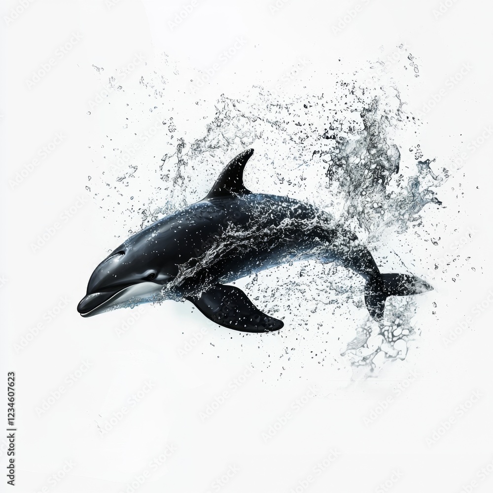 Obraz premium Playful Dolphin Splashing Through Water with Dynamic Movement and Enthusiastic Energy Captured in a Stunning Photograph
