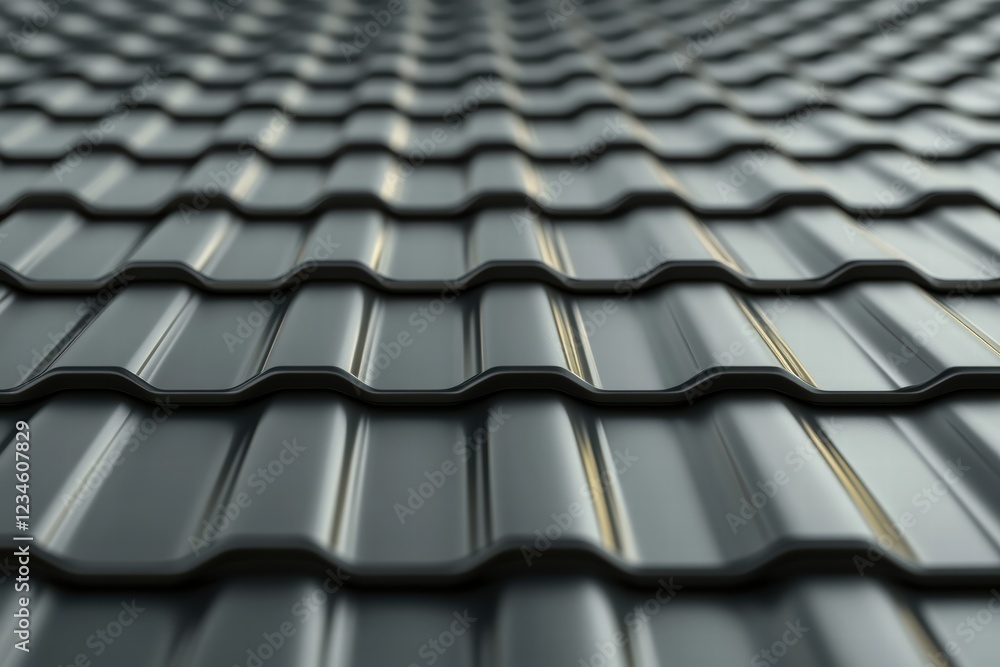 Fototapeta premium Modern metal roof tiles create sleek appearance on residential building close-up