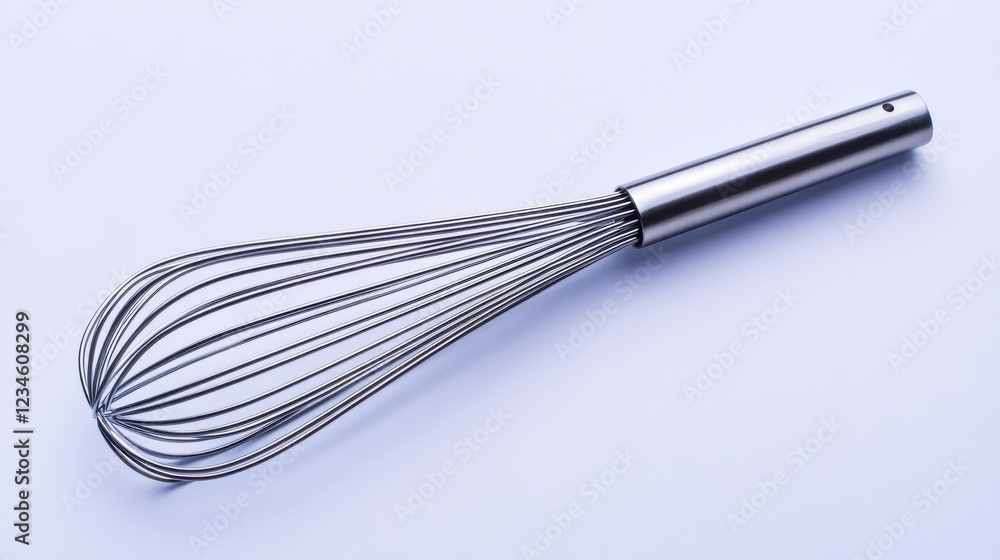 A whisk with a silver handle and a silver head A whisk with a silver handle and a silver head