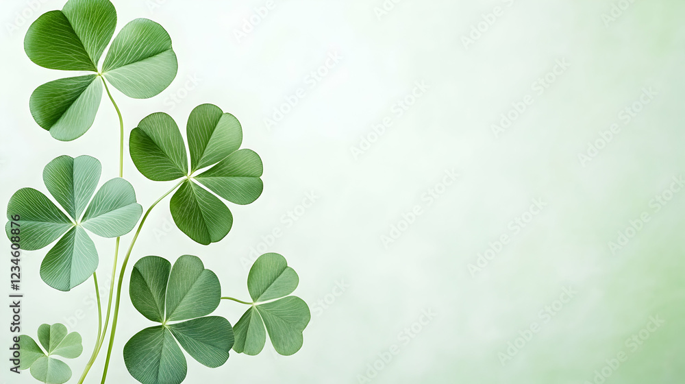 Green clover leaves border on pastel background; St. Patrick's Day card design Green clover leaves border on pastel background; St. Patrick's Day card design