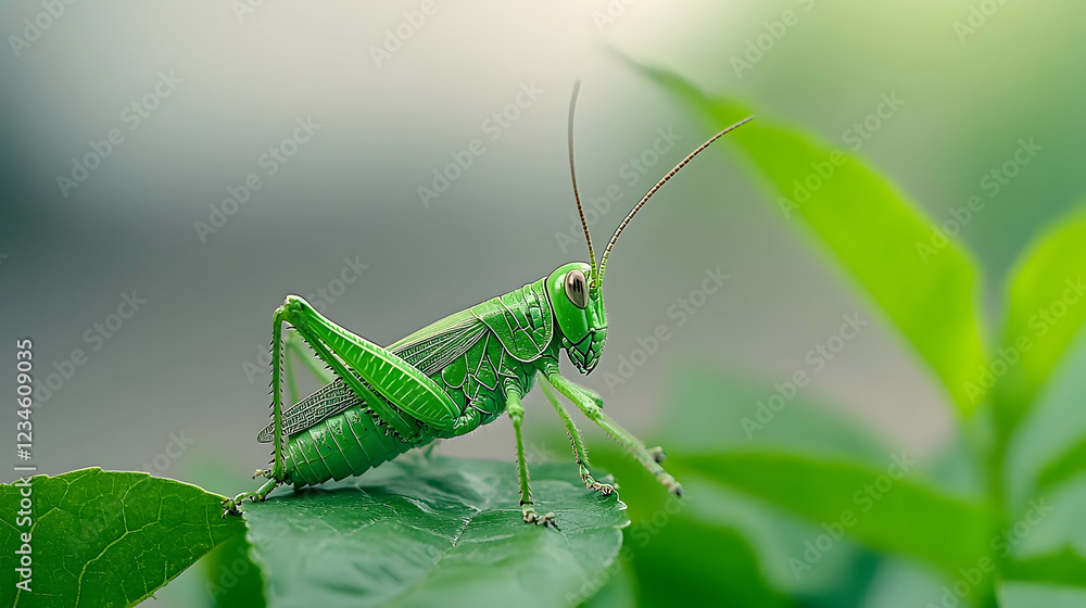 Green grasshopper on leaf, nature background, vibrant green, macro photography, perfect for nature documentaries Green grasshopper on leaf, nature background, vibrant green, macro photography, perfect for nature documentaries