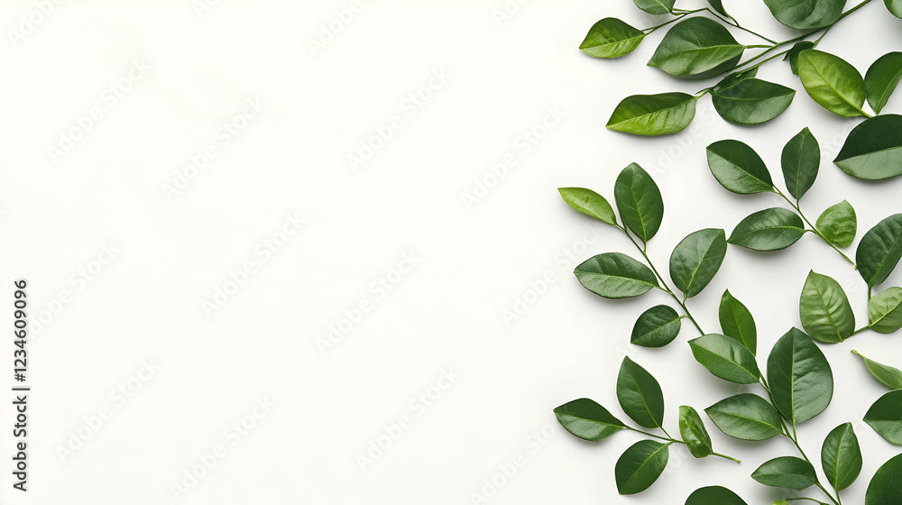 Naklejka premium Green leaves border on white background, copy space, nature design, website banner