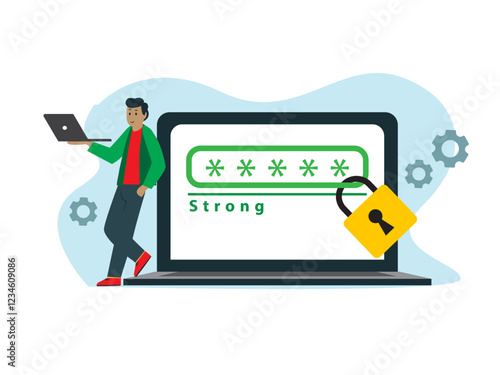 illustration woman man using strong password security locked padlock clipart