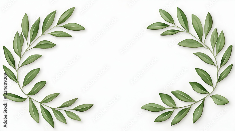 Green leaves frame, elegant design, white background, perfect for invitations Green leaves frame, elegant design, white background, perfect for invitations