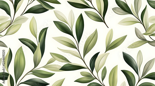 Green leaves seamless pattern, botanical illustration, nature background, design element