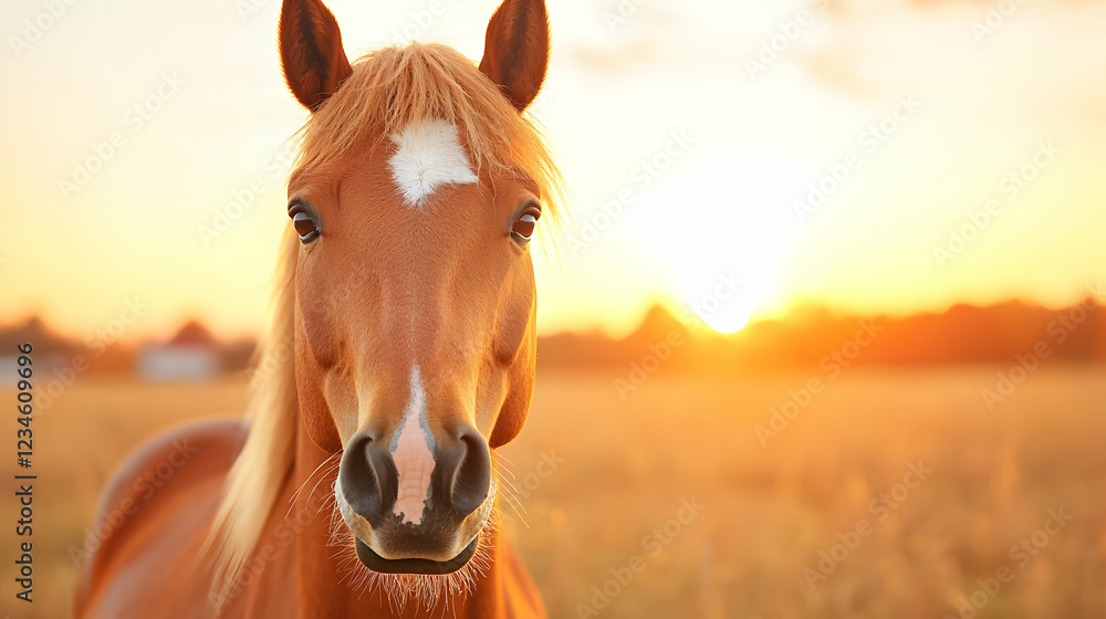 Obraz premium Chestnut horse sunset field portrait equine photography