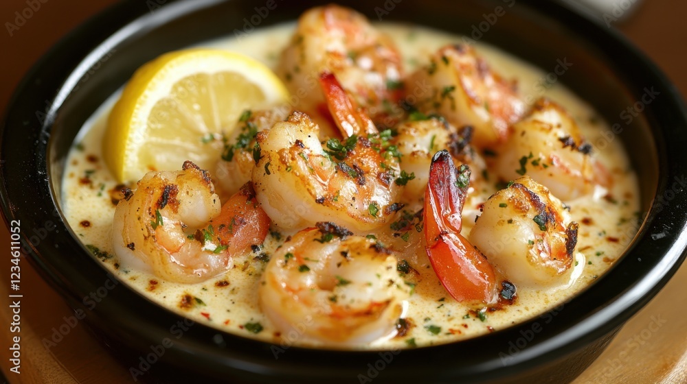 Close-up of shrimp with fresh lemon wedges on a rustic wooden table, perfect for a seafood feast. Close-up of shrimp with fresh lemon wedges on a rustic wooden table, perfect for a seafood feast.