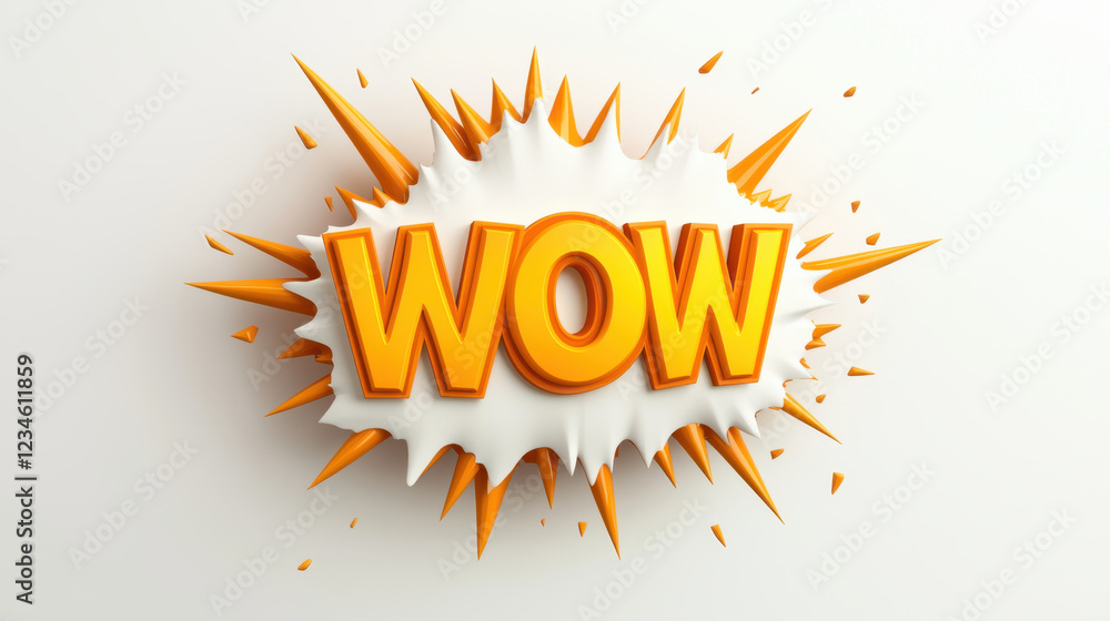 Bold WOW text in orange and yellow with spikes on white background isolated on white background Bold WOW text in orange and yellow with spikes on white background isolated on white background