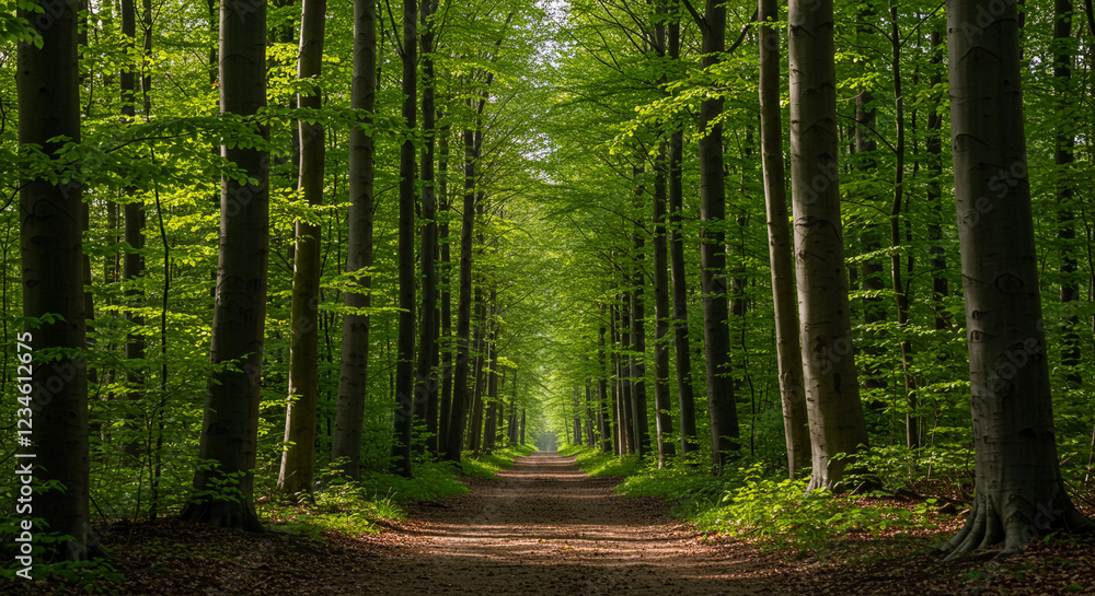 Obraz premium Serene Forest Path: A Tranquil Walk Through Lush Greenery