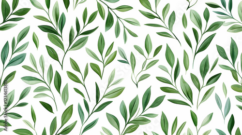 Lush green leaves pattern; nature backdrop; botanical illustration; design element; website template