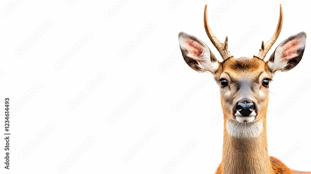 Fototapeta premium Majestic deer portrait, wildlife, isolated on white background, nature