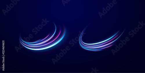 Laser beams luminous abstract sparkling isolated on a transparent background.  Abstract background in blue and purple neon glow colors. Png, lens, light, neon, line, blur, beam, ray.