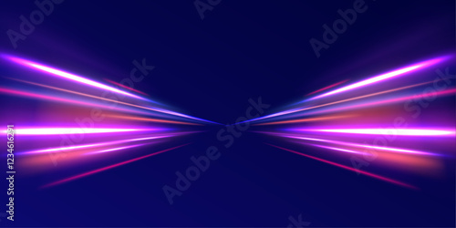 Creative vector illustration of flying cosmic meteor, planetoid, comet, fireball isolated on transparent background. Effect, png, wave,neon,line. Light arc in neon colors, in the form of a turn.