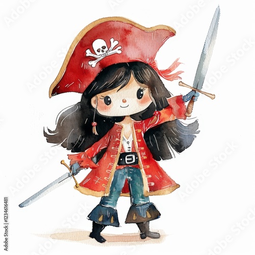 Pirate Girl Illustration on white background Drawing watercolor illustration art photo