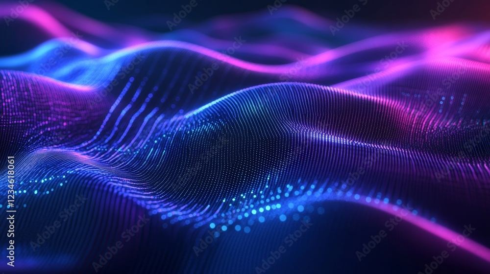 Abstract Wave of Glowing Blue and Purple Light on Dark Background Abstract Wave of Glowing Blue and Purple Light on Dark Background