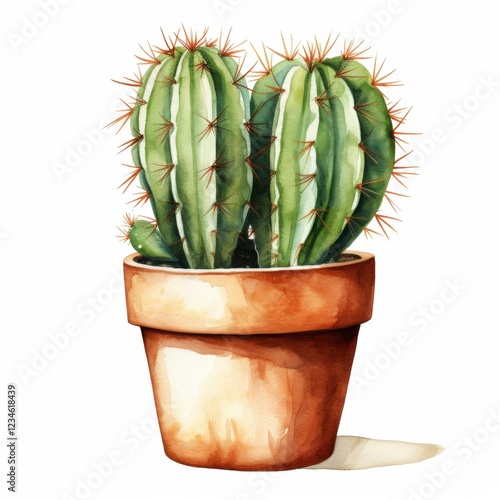 Watercolor Cactus in Flower Pot on white background Drawing watercolor illustration art photo