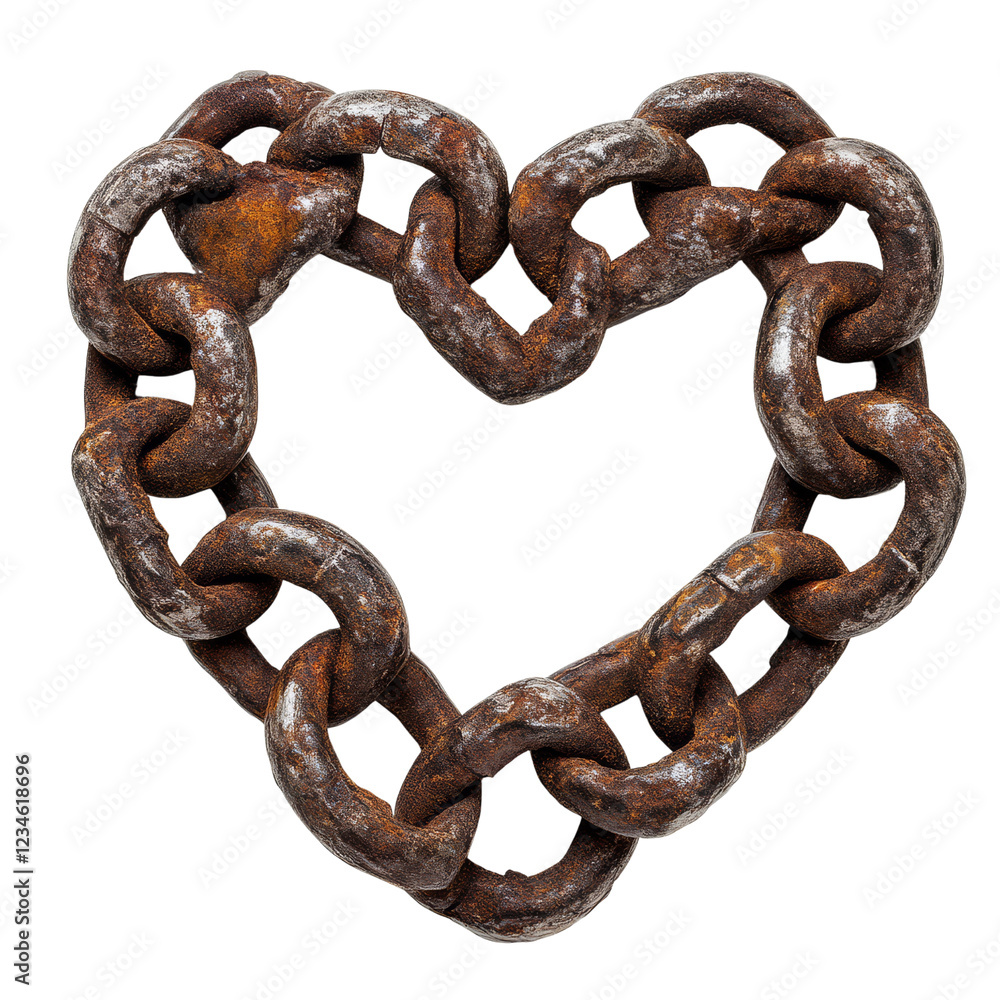 Fototapeta premium A heart-shaped arrangement of rusted metal chains, symbolizing strength and resilience.
