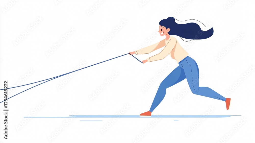 Obraz premium Professional Businesswoman Pulling Rope in Competitive Business Strategy, Teamwork and Leadership Concept