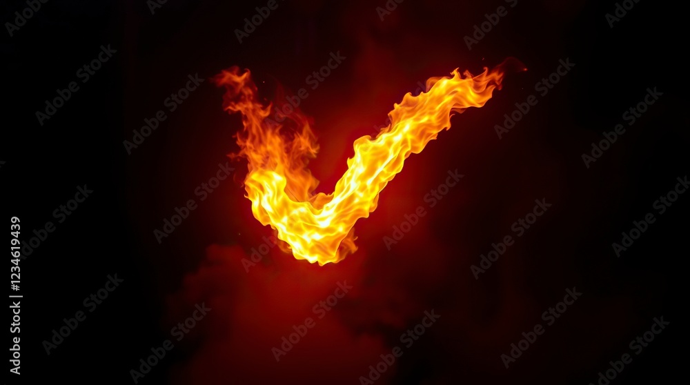 Fiery Checkmark Symbol Burning in the Dark Fiery Checkmark Symbol Burning in the Dark