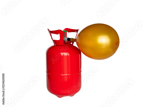 red helium gas cylinder for inflating balloons isolated on white background photo