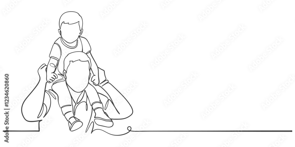 Fathers day line art style vector illustration, father and son line art illustration Fathers day line art style vector illustration, father and son line art illustration