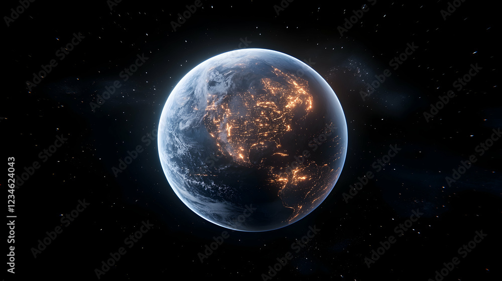 Obraz premium Night Earth, city lights, space, stars, global perspective, environmental awareness