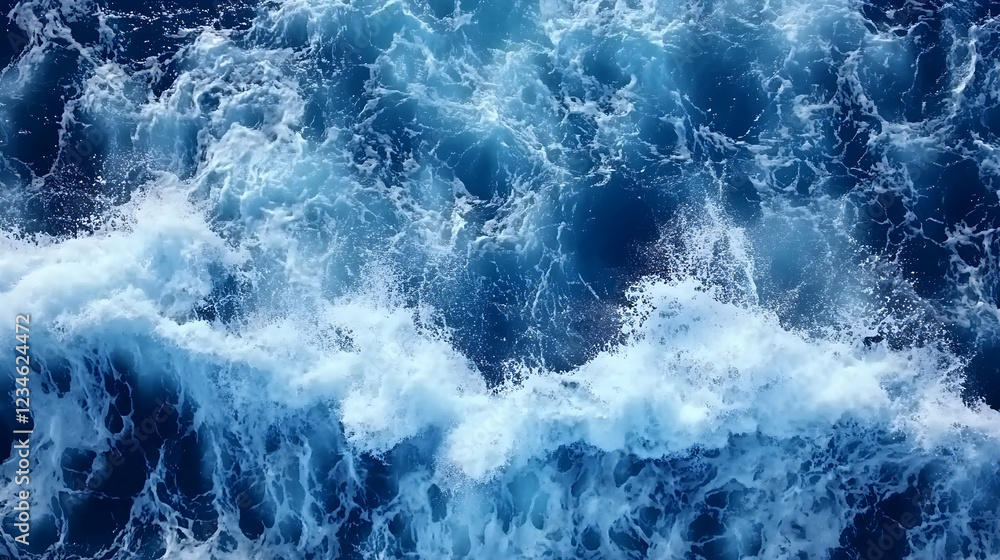 Ocean waves churning, frothy whitecaps, deep blue water, viewed from above. Perfect for travel, nature, or maritime themes Ocean waves churning, frothy whitecaps, deep blue water, viewed from above. Perfect for travel, nature, or maritime themes