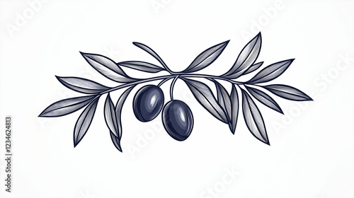 Olive branch with ripe olives, Mediterranean style, food packaging design