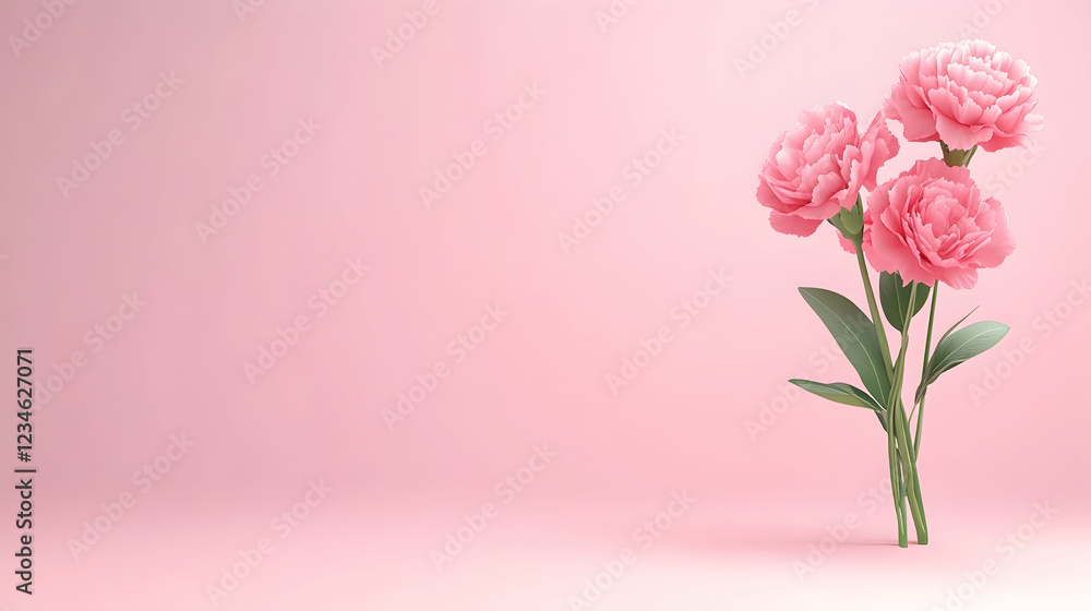 Pink carnations bouquet on pink background; Mother's Day greeting card Pink carnations bouquet on pink background; Mother's Day greeting card