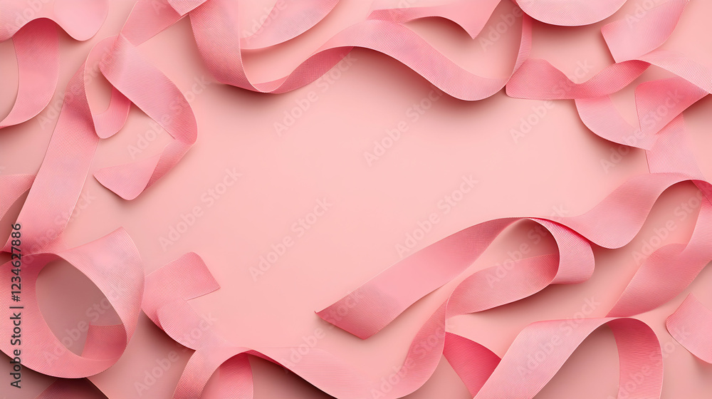 Pink ribbons frame pastel background; feminine design for cards, banners, and websites Pink ribbons frame pastel background; feminine design for cards, banners, and websites