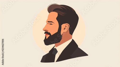 Flat Vector Illustration of a Young Male FBI Agent with a Beard photo