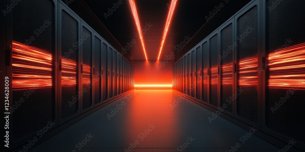 Fototapeta premium Modern Data Center Aisle with Vibrant Light Effects