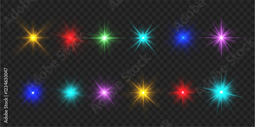Sun flush with raos or gold spotlyght and boke. Gold lance flares network. Yellow glowing light burst and transparent back ground. Lights flare, star flash light, white sun rays, png. 