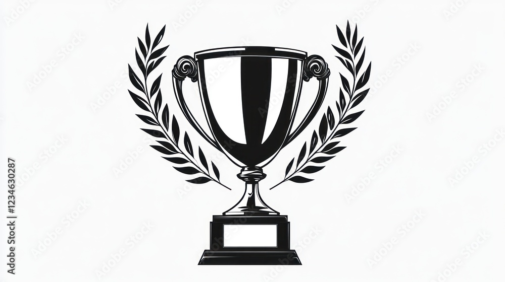 Silver trophy with laurel wreath, victory, award, achievement, isolated background, design element Silver trophy with laurel wreath, victory, award, achievement, isolated background, design element