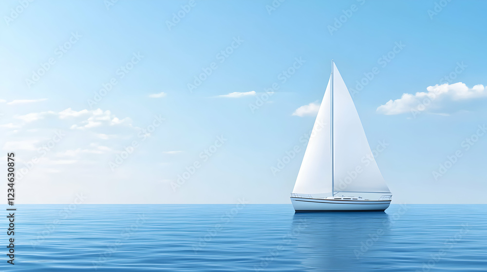Obraz premium Sailboat on calm ocean under a blue sky with clouds; ideal for travel, vacation, or freedom concepts