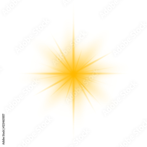 Sun flush with raos or gold spotlyght and boke. Gold lance flares network. Yellow glowing light burst and transparent back ground. Lights flare, star flash light, white sun rays, png. 
