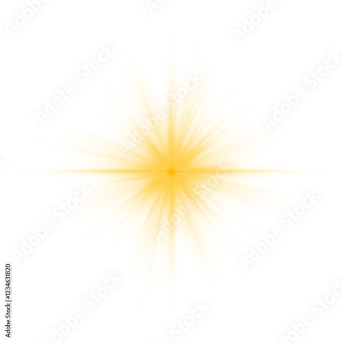 Sun flush with raos or gold spotlyght and boke. Gold lance flares network. Yellow glowing light burst and transparent back ground. Lights flare, star flash light, white sun rays, png. 