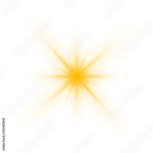Sun flush with raos or gold spotlyght and boke. Gold lance flares network. Yellow glowing light burst and transparent back ground. Lights flare, star flash light, white sun rays, png. 