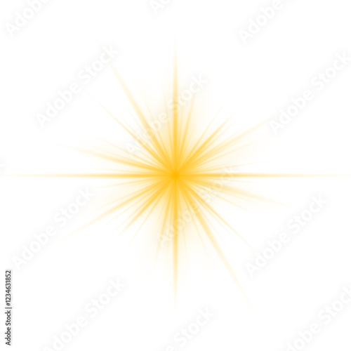 Sun flush with raos or gold spotlyght and boke. Gold lance flares network. Yellow glowing light burst and transparent back ground. Lights flare, star flash light, white sun rays, png. 