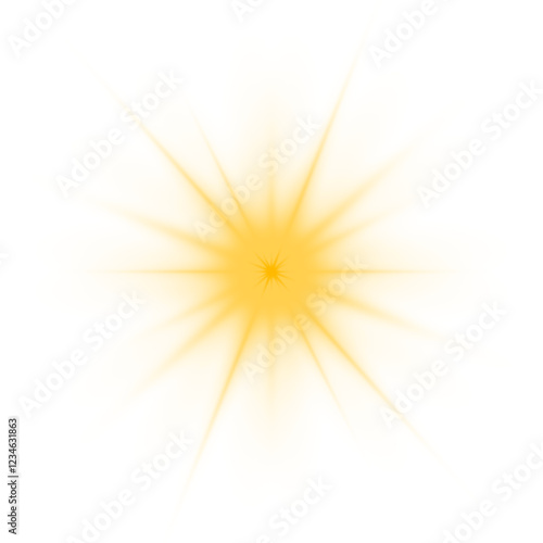 Sun flush with raos or gold spotlyght and boke. Gold lance flares network. Yellow glowing light burst and transparent back ground. Lights flare, star flash light, white sun rays, png. 