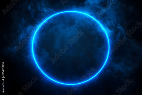 Neon blue colored geometric circle on dark background