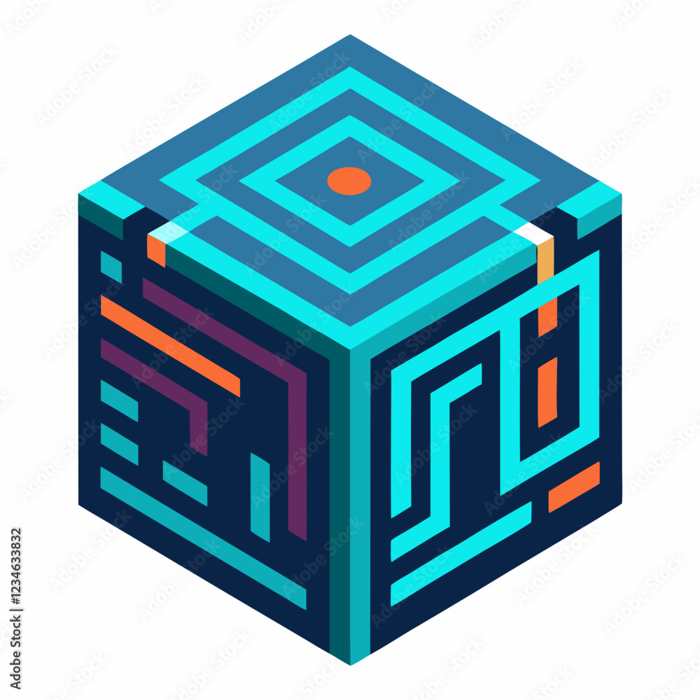 3D Holographic Cube with Circuit Patterns - Tech & Futuristic Design 3D Holographic Cube with Circuit Patterns - Tech & Futuristic Design